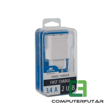 Rivacase VA 4123 W00 fehér Hálózati töltő, 2 x USB, 3,4A