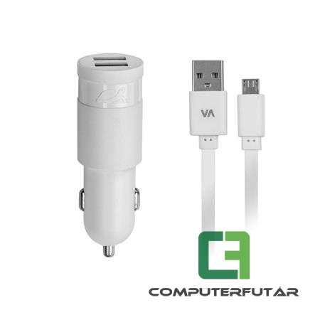 Rivacase VA 4223 WD1 fehér Autós töltő, 2 x USB, 3,4A, micro USB kábellel